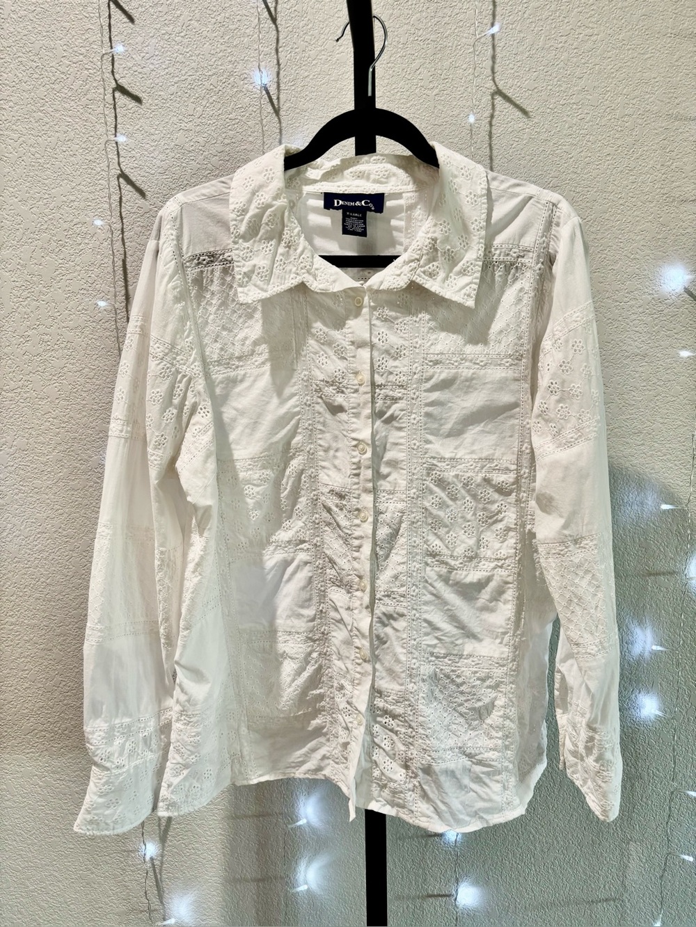 Denim&Co White Eyelet Embroidered Cotton Button-Down